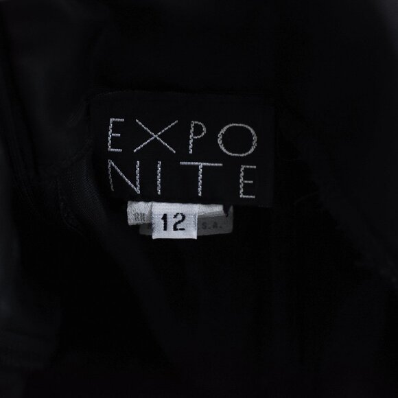 Vintage Black Velvet Beaded Off The Shoulder Cocktail Dress Fringe Size 10 - Picture 9 of 12